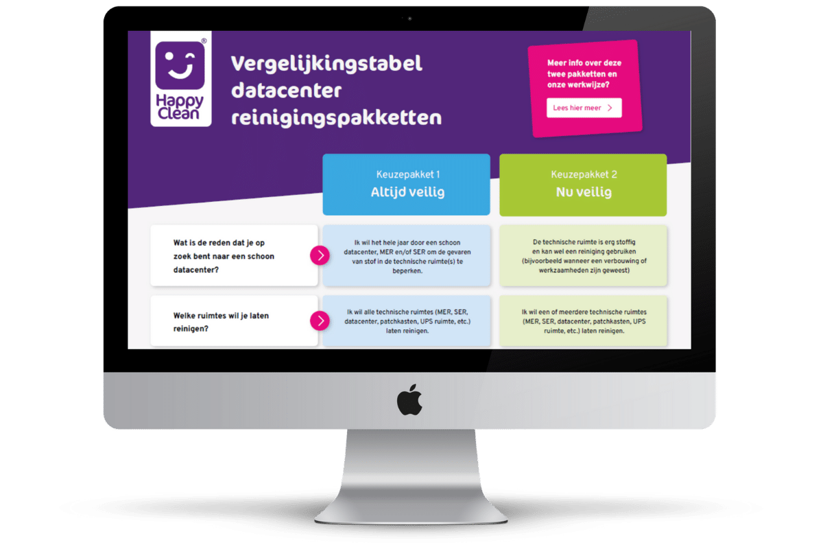 Productvergelijkingstabel datacenter reiniging